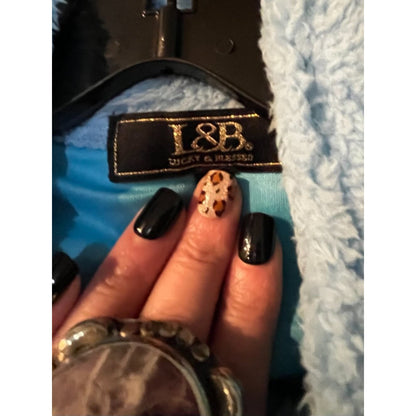 Lucky & Blessed Fuzzy Blue Silver Sparkle Leopard Print Front Zip Jacket
