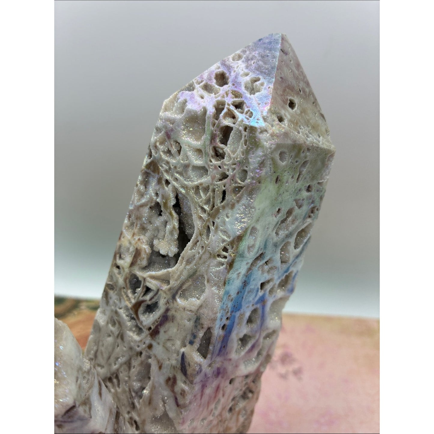Sparkling Druzy Crystal Sculpture - White & Cream with Iridescent Accents Rock