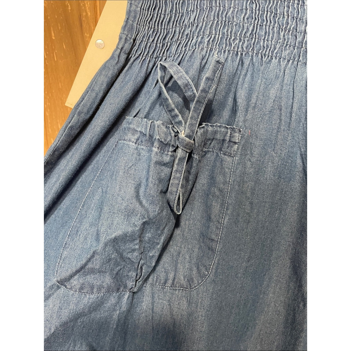 Blue Wide-Leg Ruffle Hem Bottoms