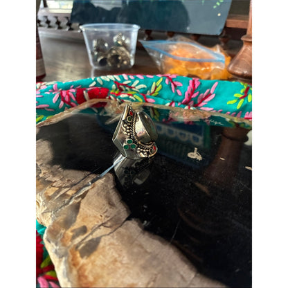 Bohemian Labradorite Statement Ring with Red & Green Accents
