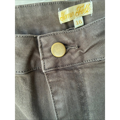 Plus size Home Folk Grey-Brown Flare Jeans with Frayed Hem
