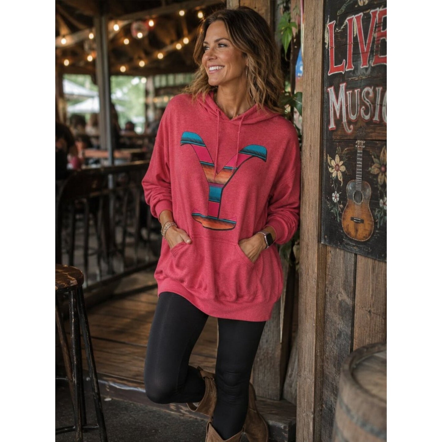 Gildan Red Pink Pullover Hoodie with Multicolor Accent