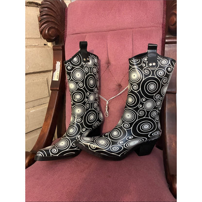 Black and White Swirl Rain Boots for Women