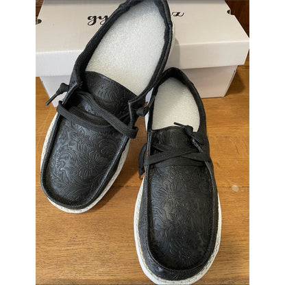 Gypsy Jazz Black Embossed Slip-On Loafers Shoe