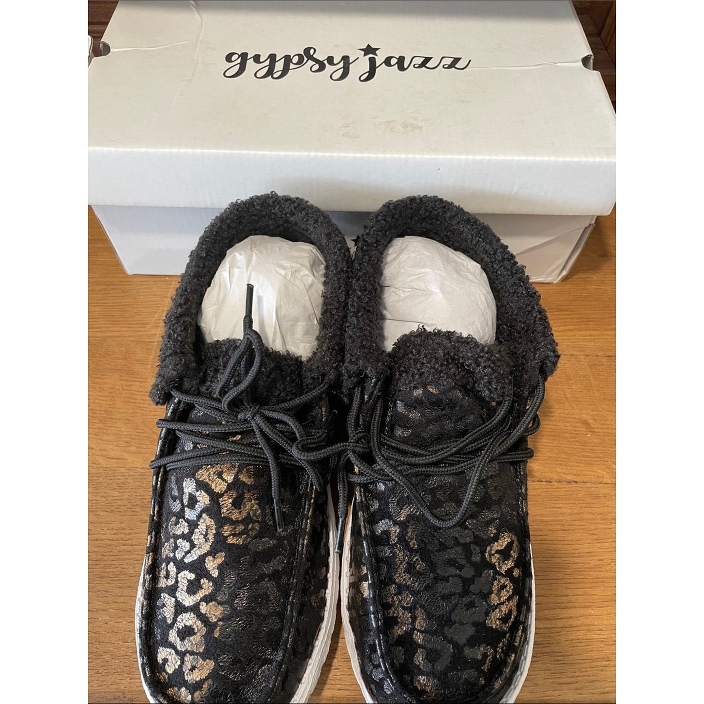 Women's Black Leopard Knit-Trim Slip-On Sneakers