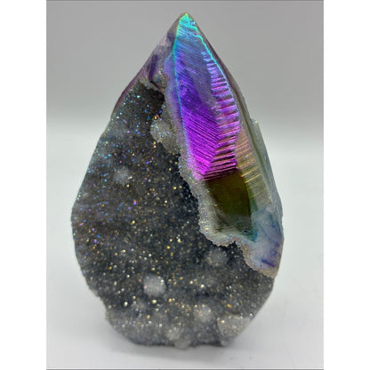 Iridescent Titanium Aura Quartz Geode - Purple & Green Sheen Rock