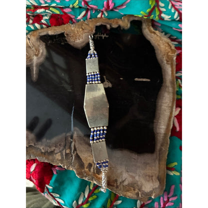 Handmade Blue Stone & Silver Beaded Women's Bracelet
