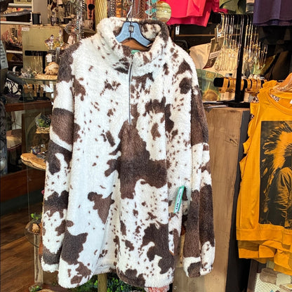 Cozy Cow Print Fleece Jacket