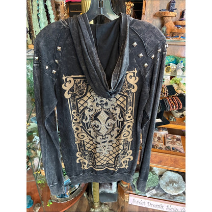 Vocal Black Washed Rhinestone & Stud Zip Hoodie