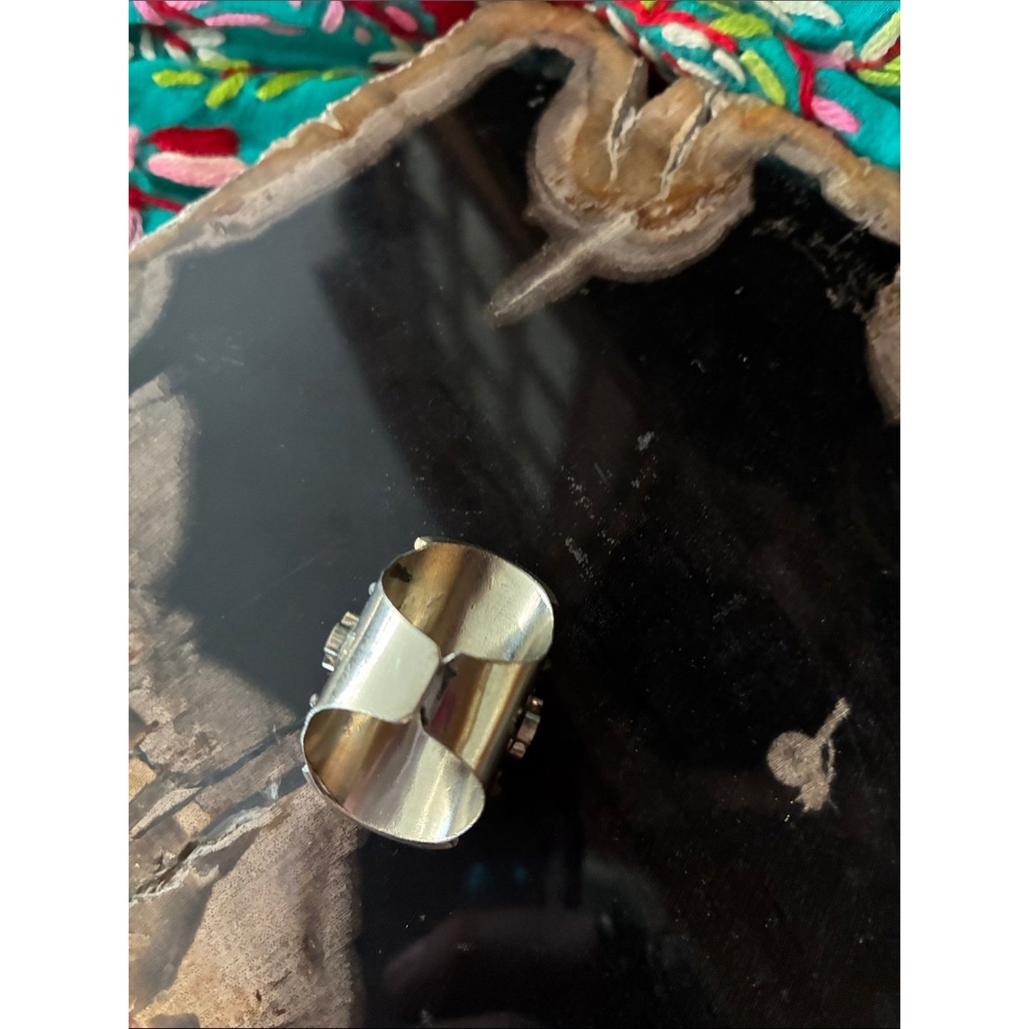 Bohemian Labradorite Statement Ring with Red & Green Accents