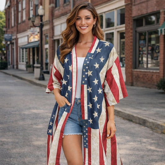 Patriotic Stars and Stripes Kimono Duster USA Jacket America 250!