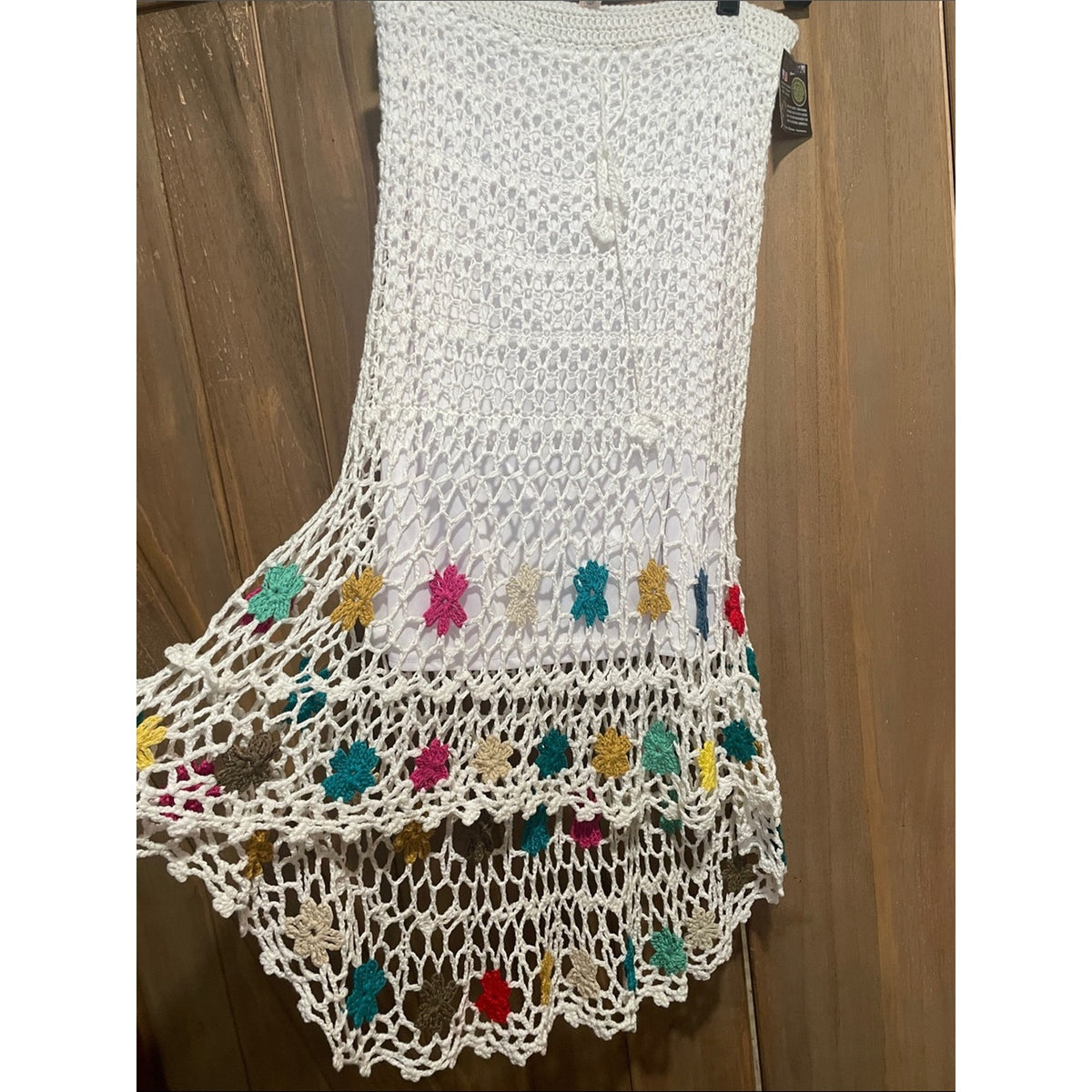Vocal White Crochet hi-low Pencil Skirt