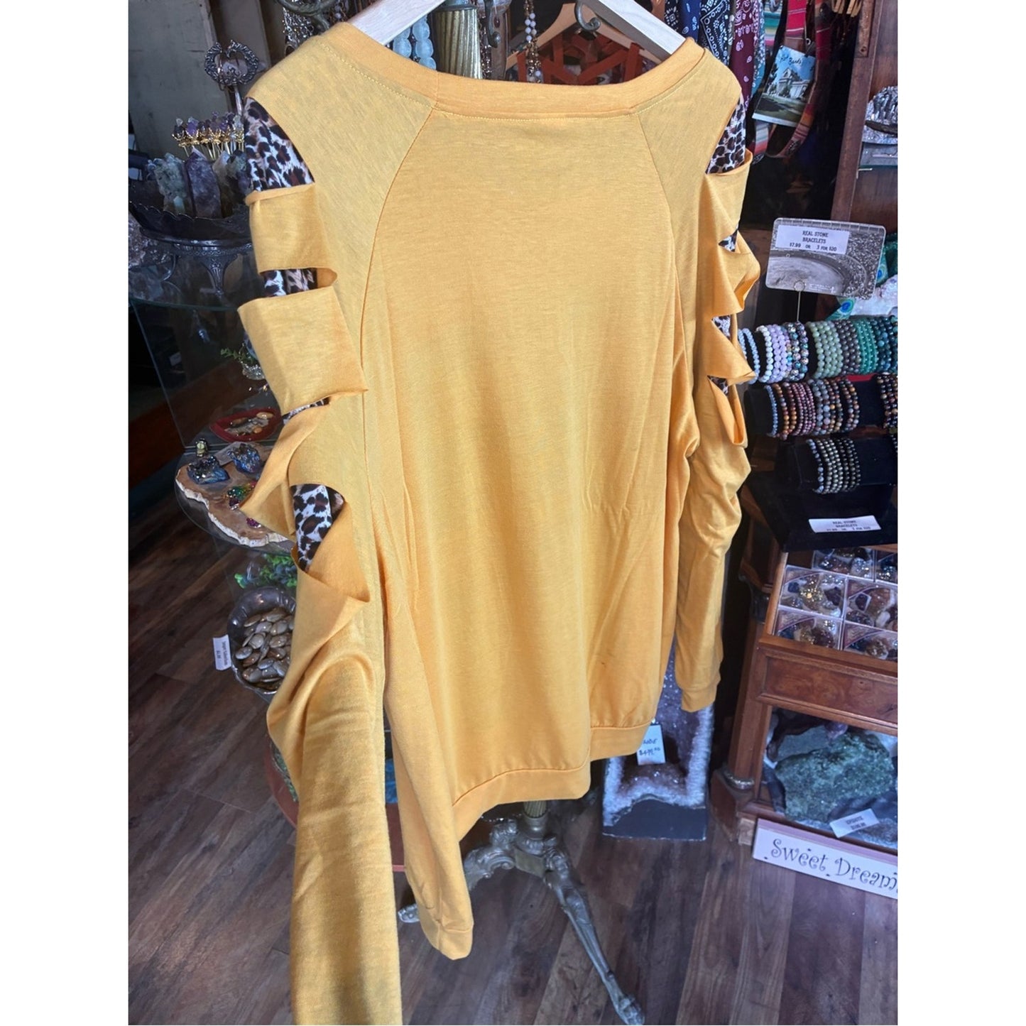 We Used to Be Nice Graphic Long Sleeve Top - Yellow w/ Leopard Accents