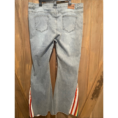 Women’s Light Blue Flared Jeans with Rainbow Hem Insets