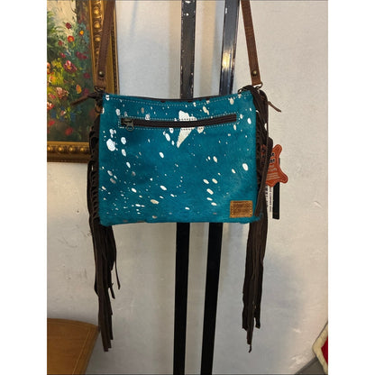 Turquoise Leather Fringe Crossbody Bag