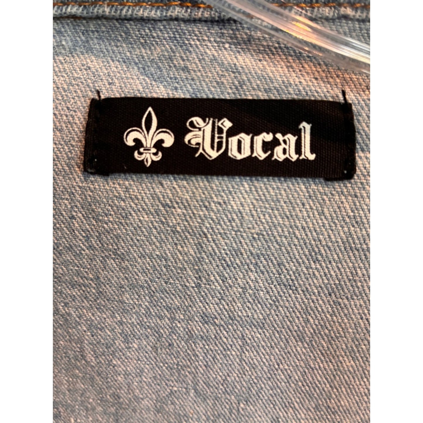 Vocal Light Blue Denim Top with Black Logo Tag