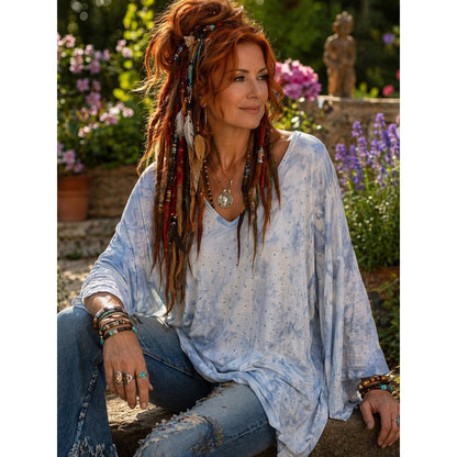 Women's Blue V-Neck Top