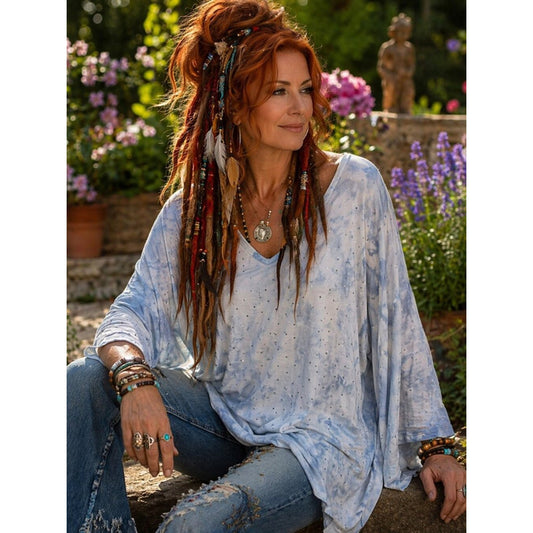 Women's Blue V-Neck Top