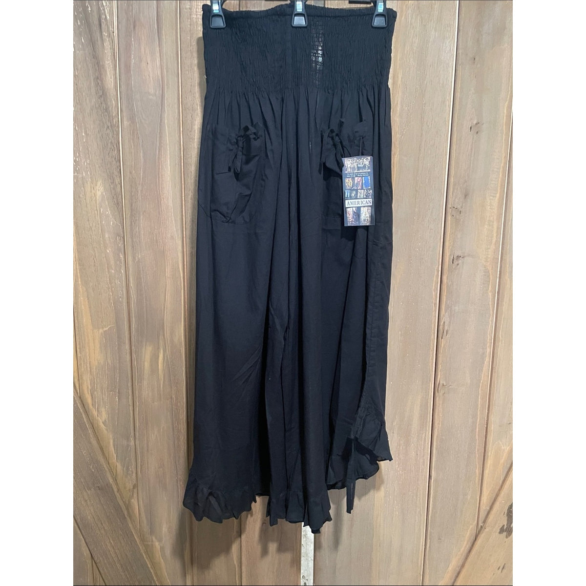 Black Smocked Wide-Leg capris with Ruffle Hem
