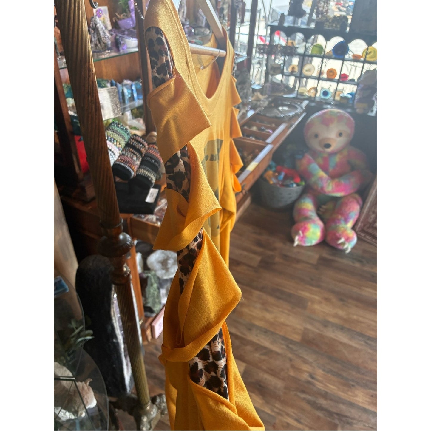 We Used to Be Nice Graphic Long Sleeve Top - Yellow w/ Leopard Accents