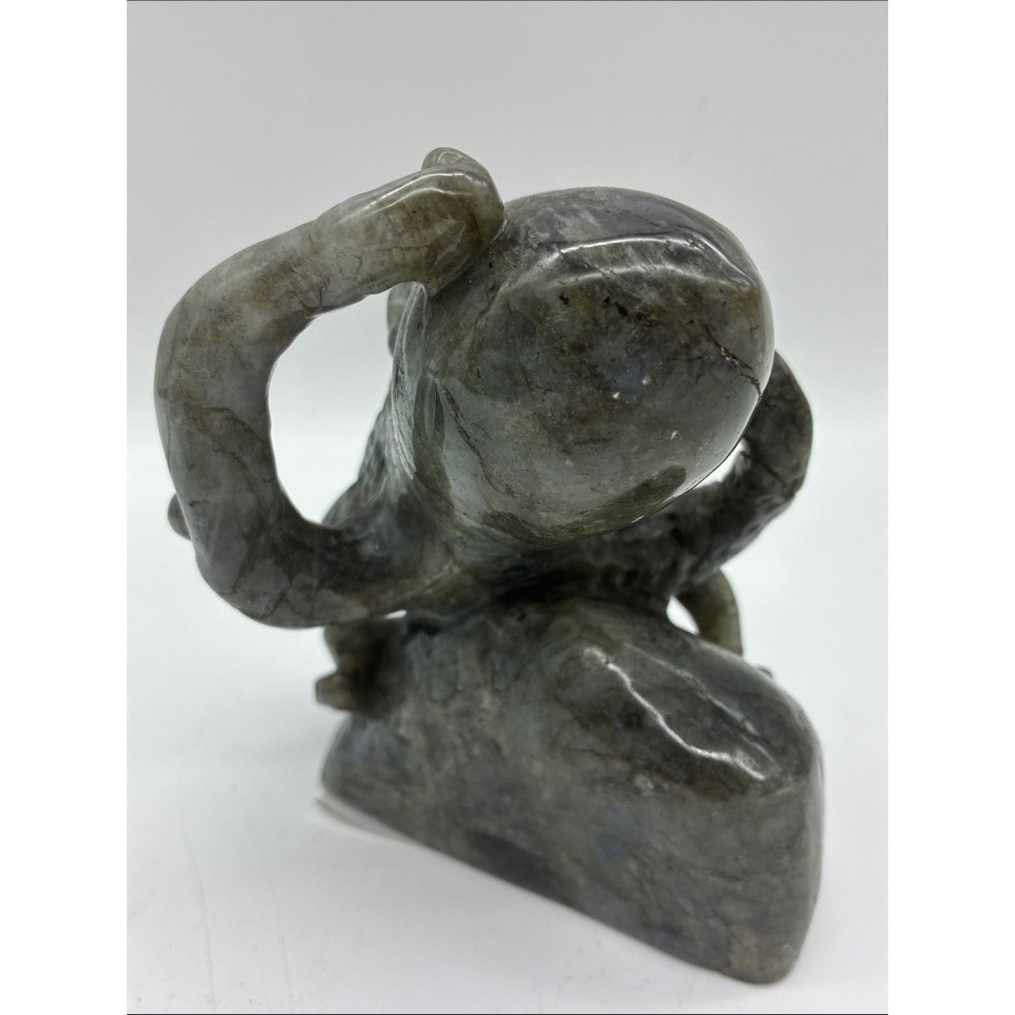 Hand-Carved Labradorite Octopus Sculpture - Iridescent Blue-Green ROCK