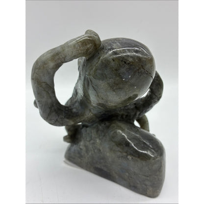 Hand-Carved Labradorite Octopus Sculpture - Iridescent Blue-Green ROCK