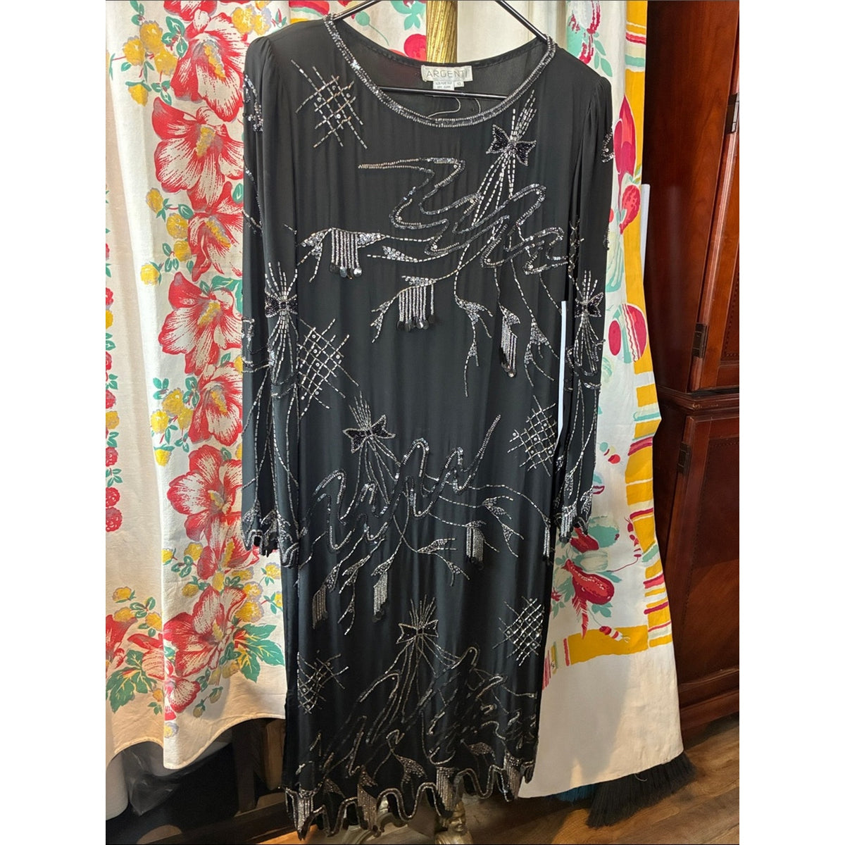 Argent Embellished Black Beaded Evening Dress