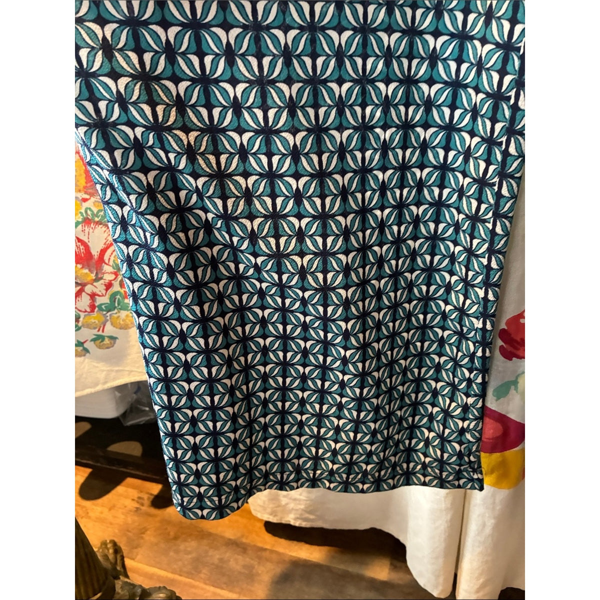 Max Studio Smocked Waist Blue Patterned Women's Jumpsuit