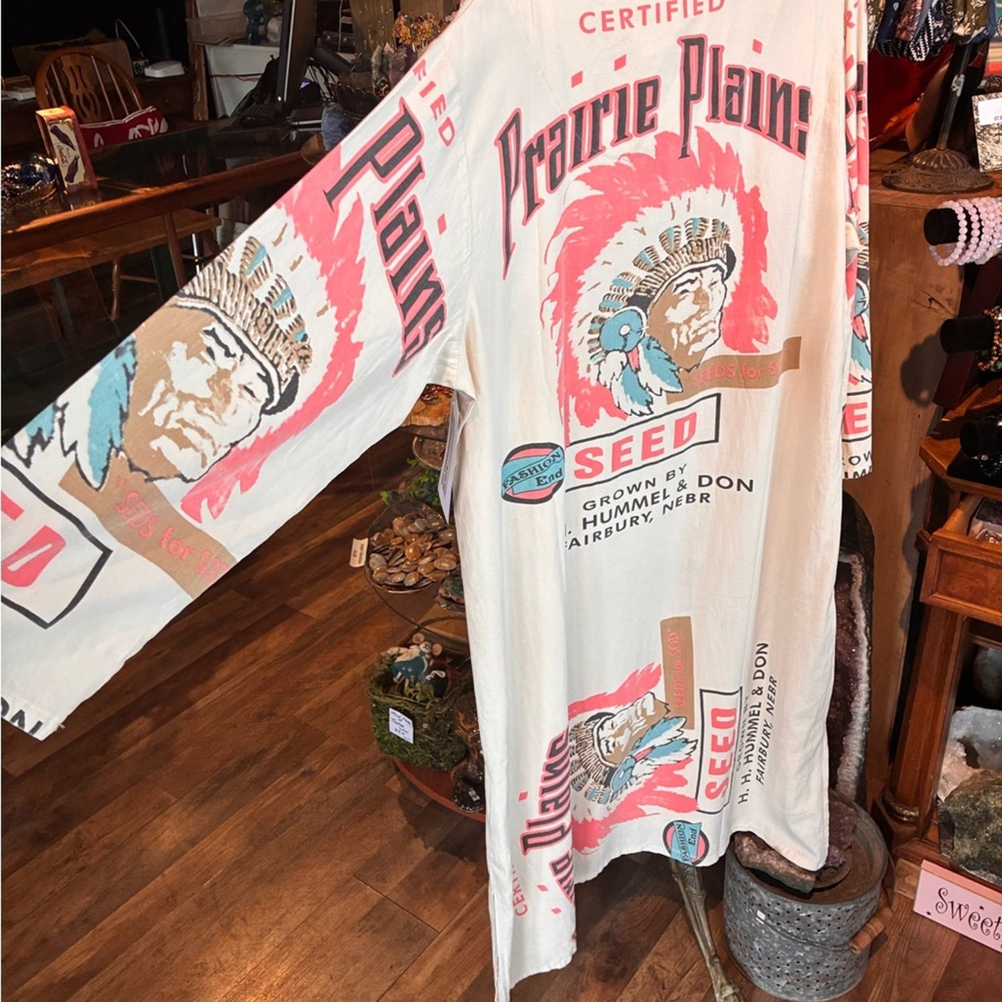 Prairie Plains Graphic Tee Dress in Cream & Coral