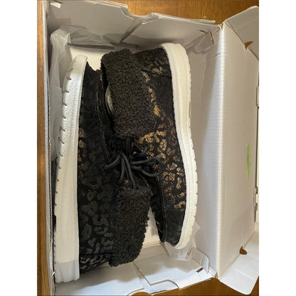 Women's Black Leopard Knit-Trim Slip-On Sneakers Shoe