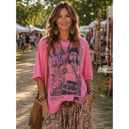Michael Jackson Vintage-Style Pink Graphic Tee | Oversized Concert T-Shirt