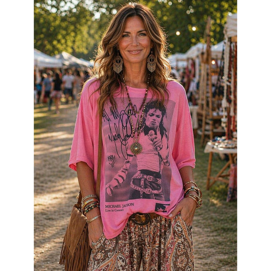 Michael Jackson Vintage-Style Pink Graphic Tee | Oversized Concert T-Shirt