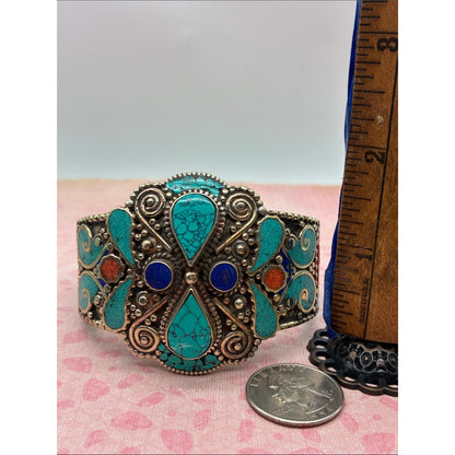 Turquoise & Lapis Statement Cuff Bracelet - Women Jewelry