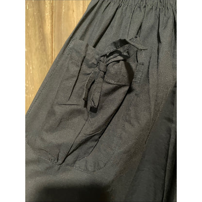 Black Smocked Wide-Leg capris with Ruffle Hem