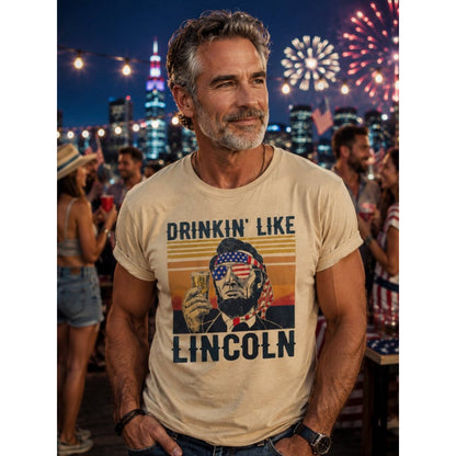 Drinkin' Like Lincoln Patriotic Graphic Tee Hatman's originals luxury tee MADE IN USA