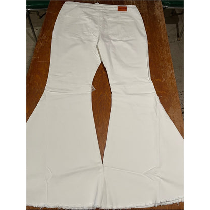 Folk White Flare Wide-Leg Jeans with Raw Hem plus size