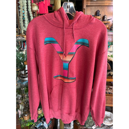 Gildan Red Pink Pullover Hoodie with Multicolor Accent