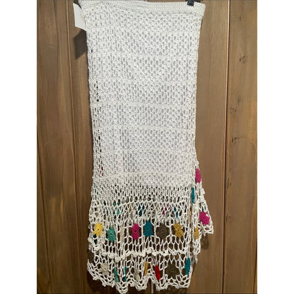 Vocal White Crochet hi-low Pencil Skirt