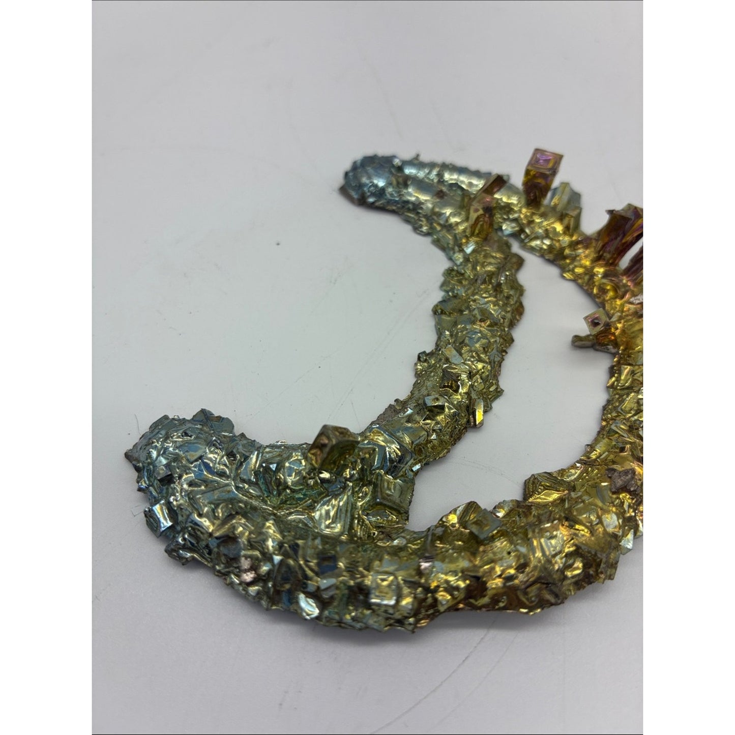 Iridescent Bismuth Crescent Crystal Pair - Gold & Silver Tones Rock