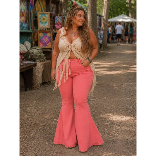Lucky & Blessed Coral High-Rise Flare Pants plus size