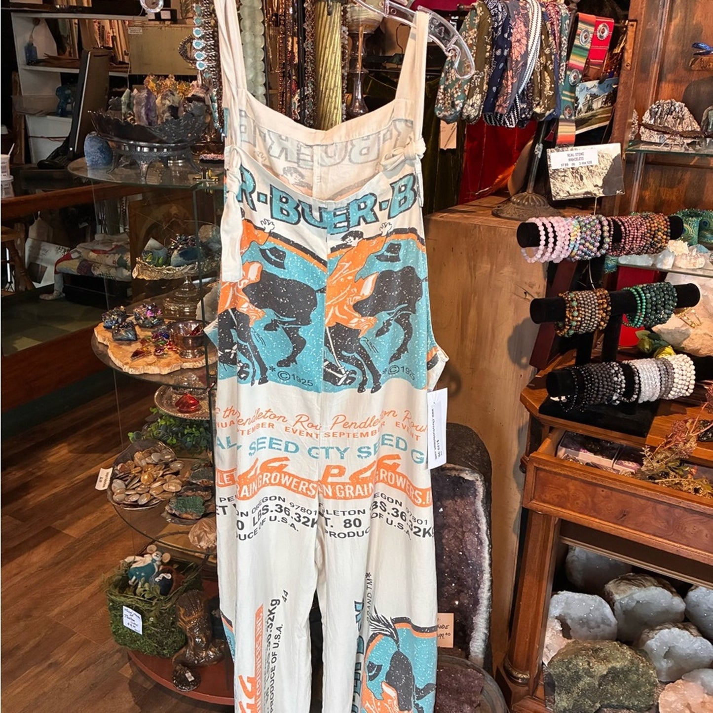 Graphic Print Jumpsuit in Cream, Teal & Orange