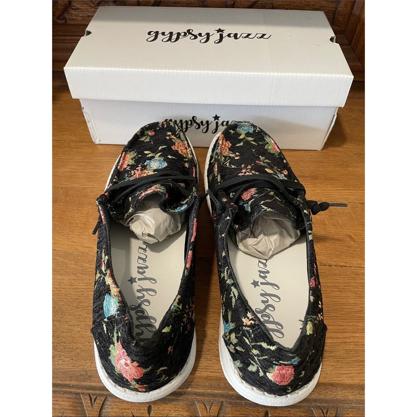 Gypsy Jazz Black Floral Slip-On Loafers Shoe