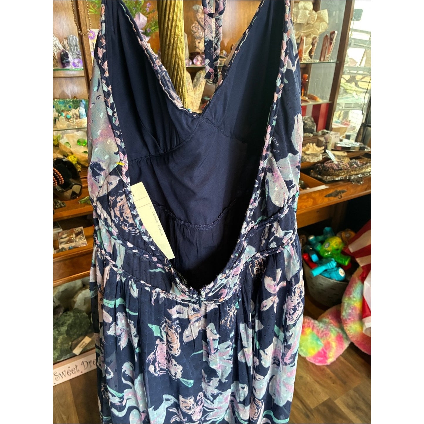 Navy Floral Maxi Dress with Pastel Blooms