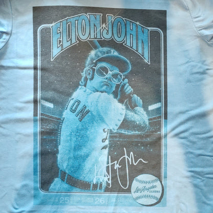 Elton John Baseball T-Shirt - Light Blue with Signature