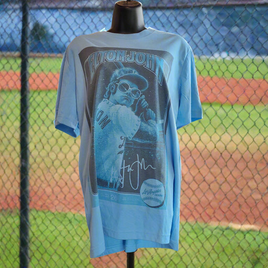 Elton John Baseball T-Shirt - Light Blue with Signature
