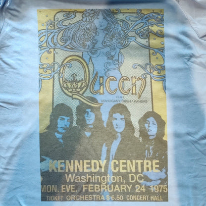 Vintage Queen Kennedy Centre Concert T-Shirt 1975 Light Blue Art Nouveau