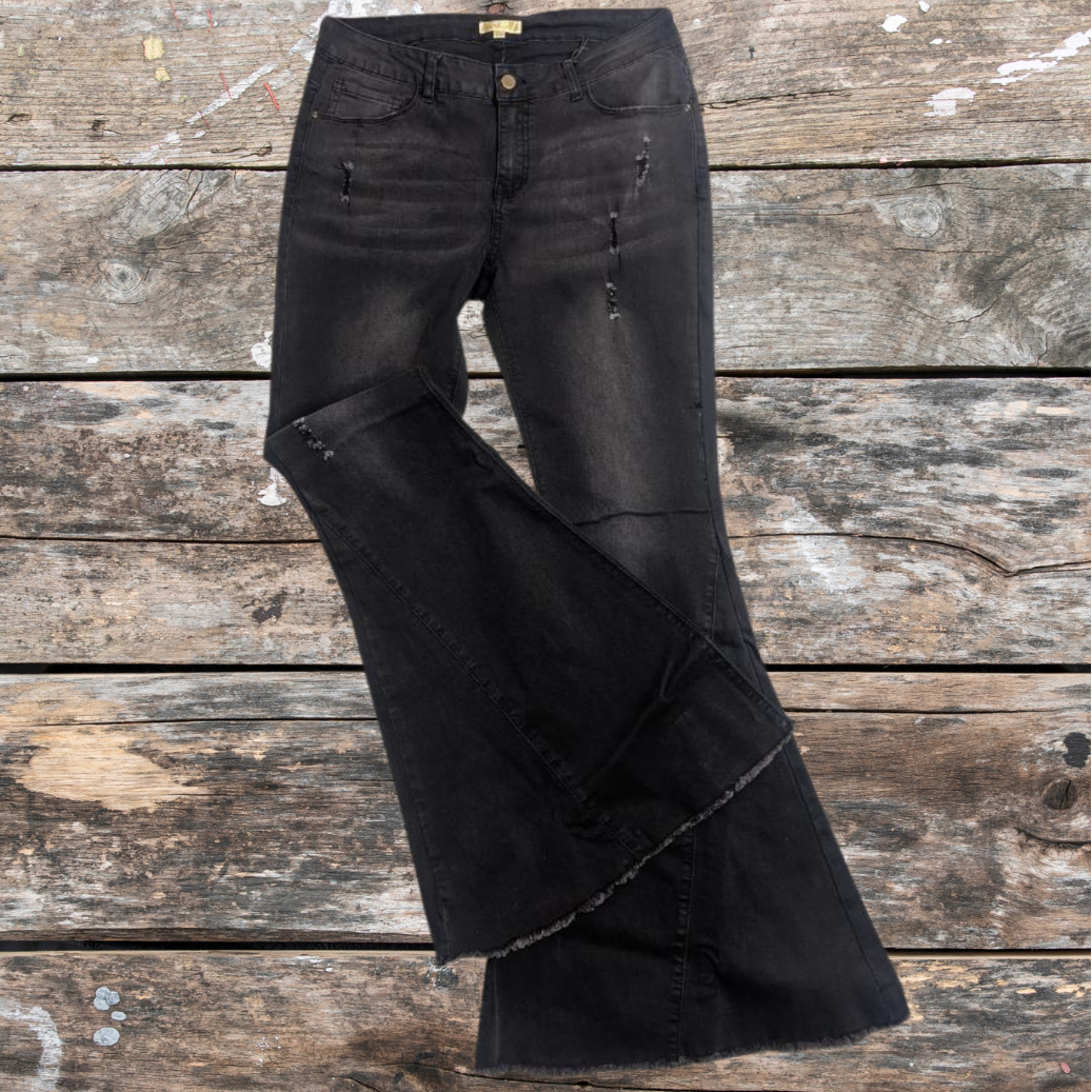 BLACK DENIM FLARE BELLBOTTOMS