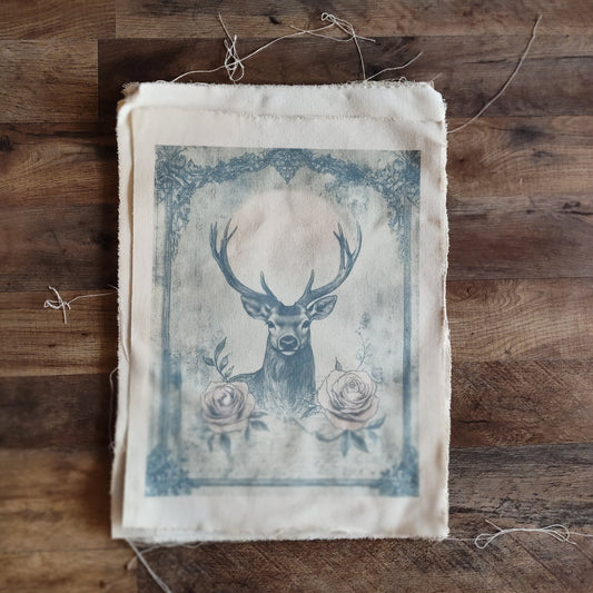 Stag with Roses Canvas Print - Elegant Deer Portrait with Ornate Frame