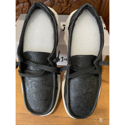 Gypsy Jazz Black Embossed Slip-On Loafers Shoe