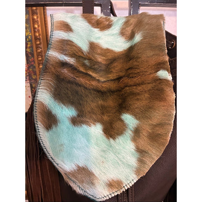 Fringe Leather Backpack with Turquoise Cowhide Flap